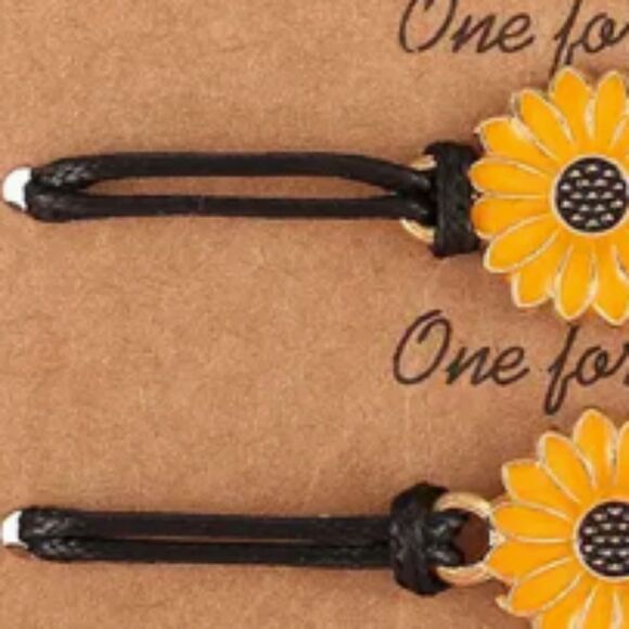 NEW PAIR OF SUNFLOWER CHARM FRIENDSHIP/UNISEX ADJUSTABLE FAUX LEATHER BRACELETS - Picture 6 of 7